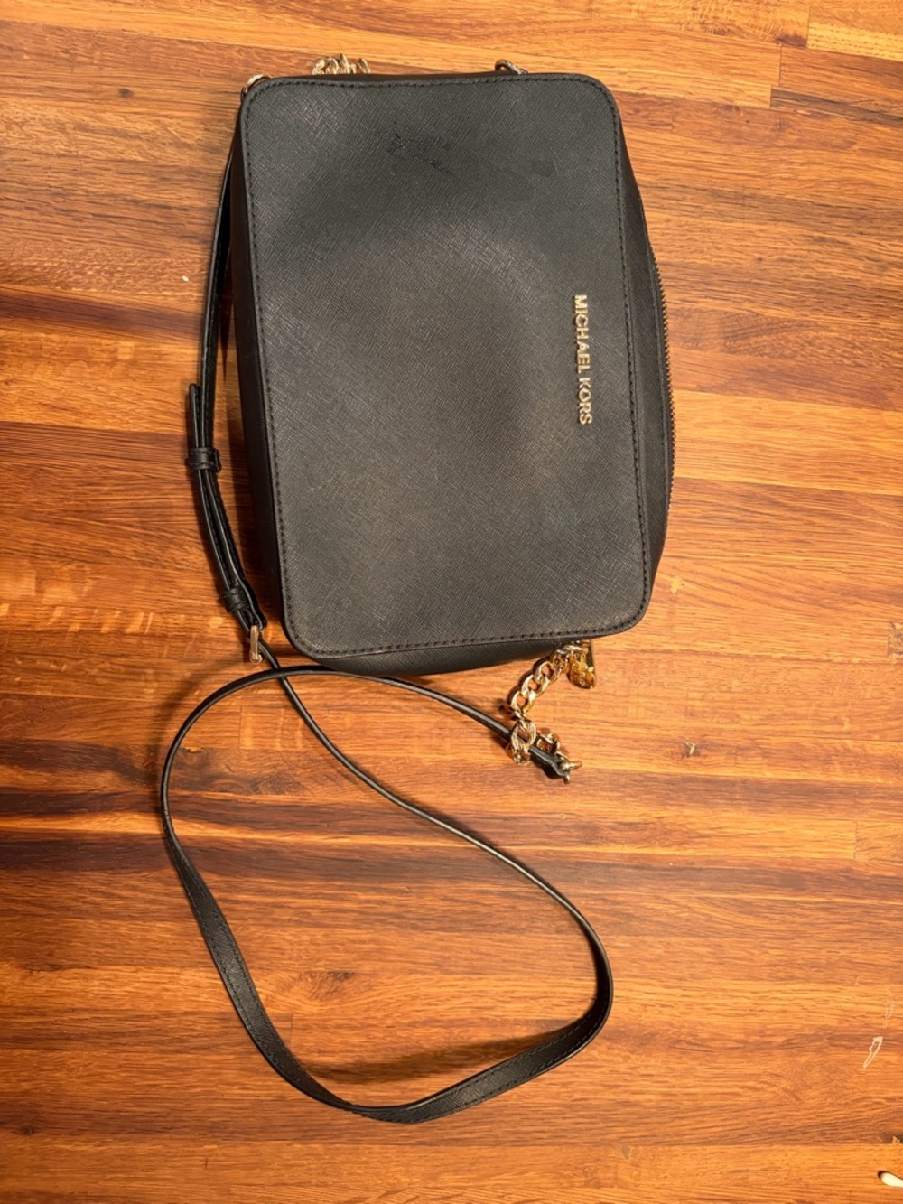 Michael Kors Black Leather Crossbody with Gold Hardware